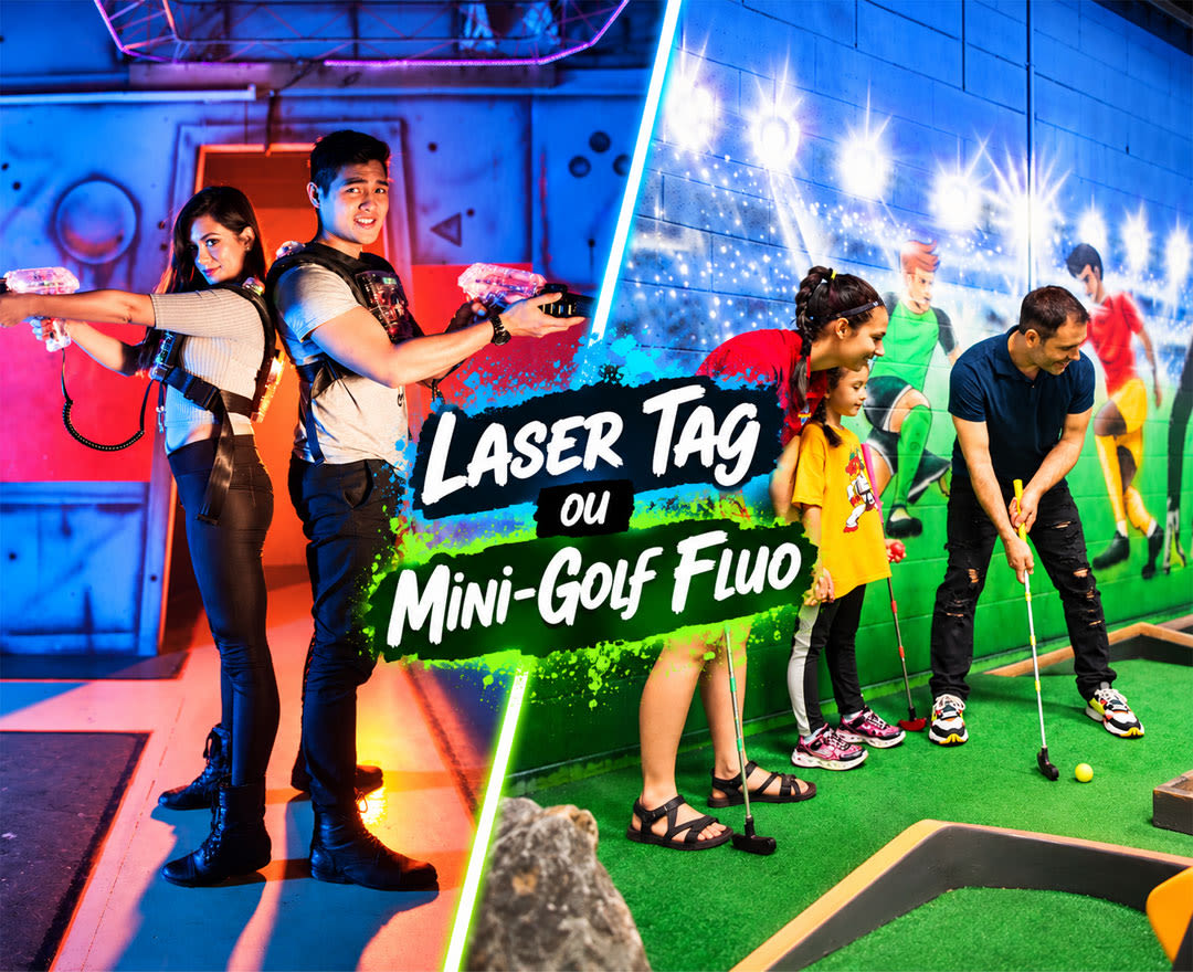 Plongez dans un univers de mini-golf fluo aux décors colorés et immersifs pour une aventure amusante en famille!