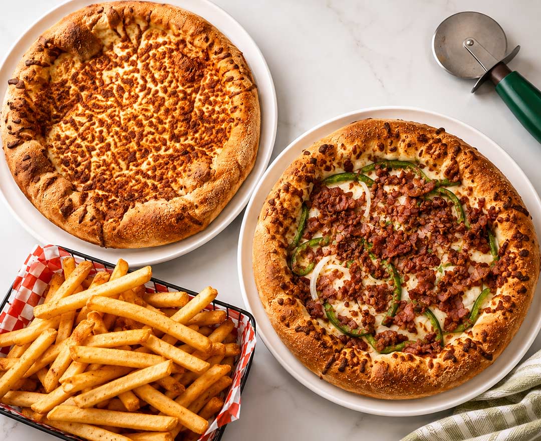 1 pizza au jambon fromage avec frites