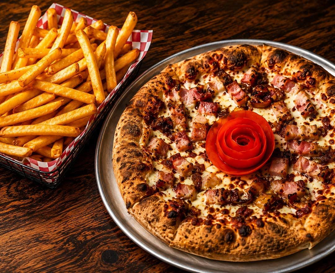 2 pizzas : Une au fromage et l'autre avec jambon et piments verts