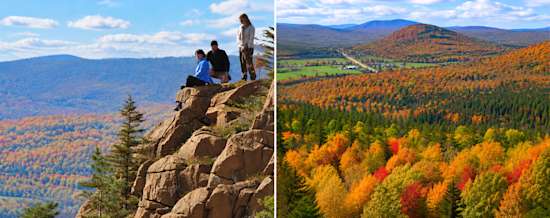 Des randonneurs profitent d’un panorama spectaculaire sur une vallée aux couleurs flamboyantes de l’automne