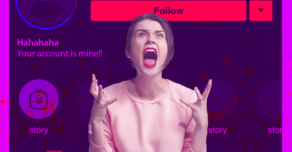 Woman screaming in front of a phone showing the Instagram app