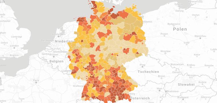 Bodenrichtwert: Deutschlandkarte Deutschlandkarte mit Bodenrichtwerten