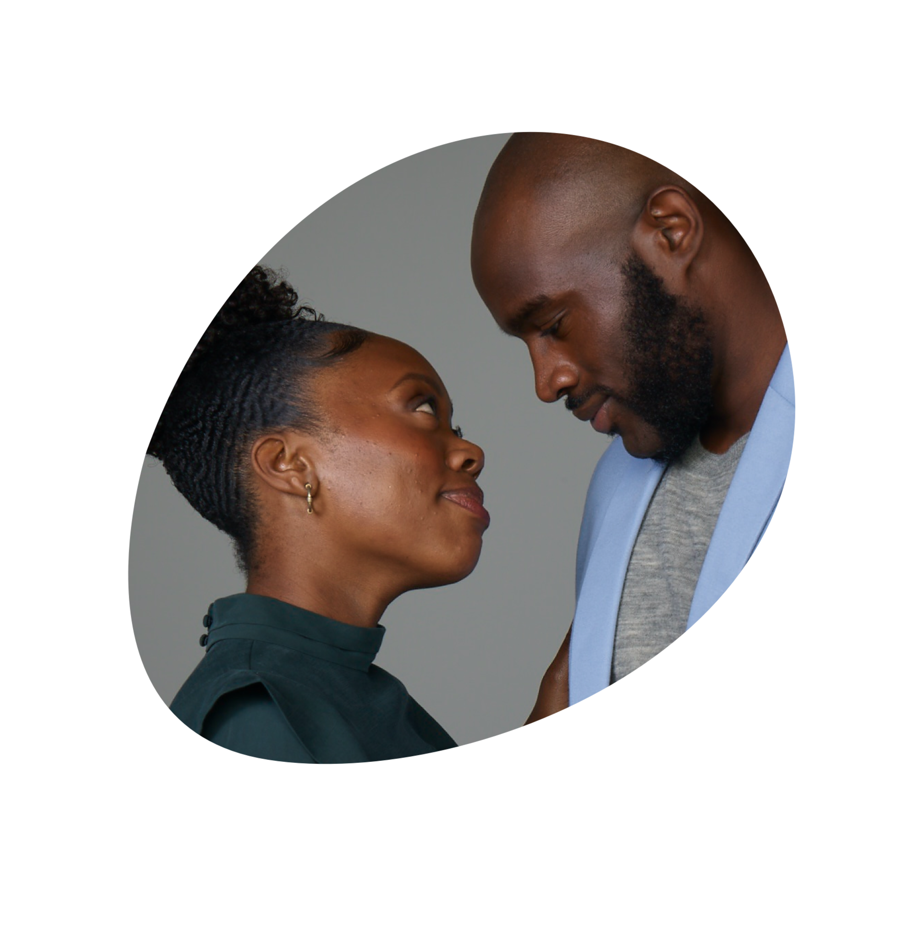 Couple faces looking at each other in shape