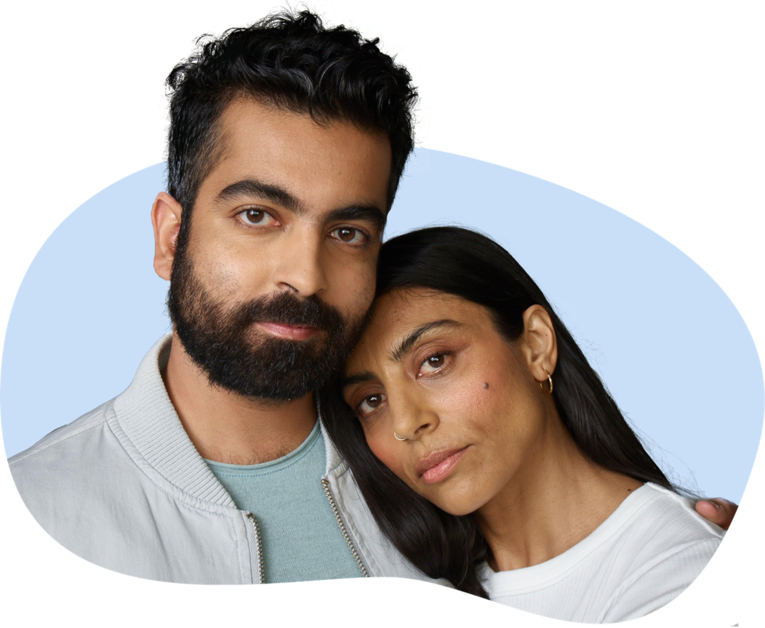 Man and woman with light blue blob