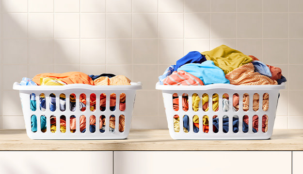 Two baskets with clothes