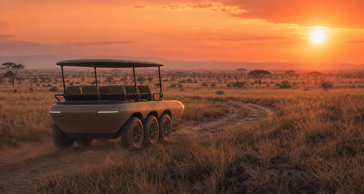 Safari rover at sunset