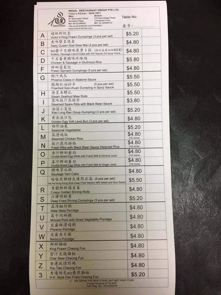 我忘記拍菜單了,所以引用網路上的照片(資料來源:Yelp)