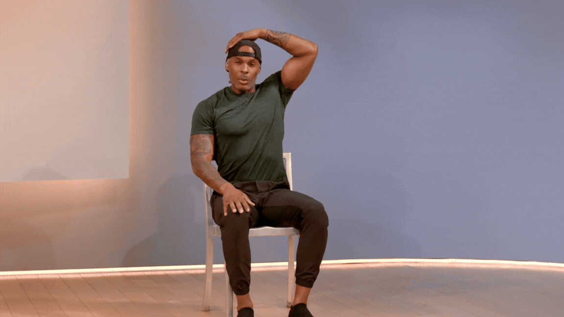 Peloton instructor Adrian Williams demonstrates a head tilt cervical spine mobility exercise.