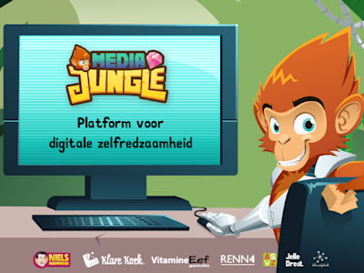 visual van het mediajungle aapje achter een pc platform mediajungle 880