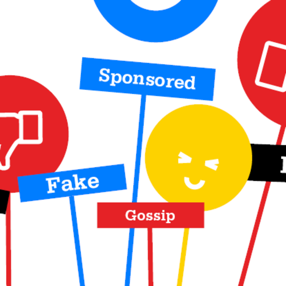 bordjes met teksten als news, deepfake, sponsored, fake, gossip, facts, troll, shame Grip-op-desinformatie 880