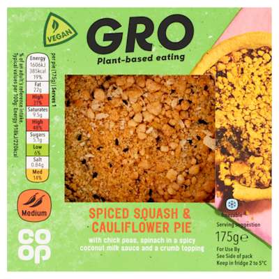 GRO Spiced Squash & Cauliflower Pie 175g GRO Spiced Squash & Cauliflower Pie 175g