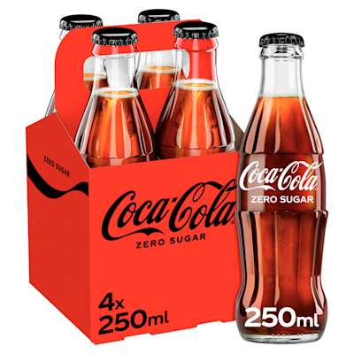 Coca Cola Zero Sugar Glass Bottle 4x250ml Coca Cola Zero Sugar Glass Bottle 4x250ml