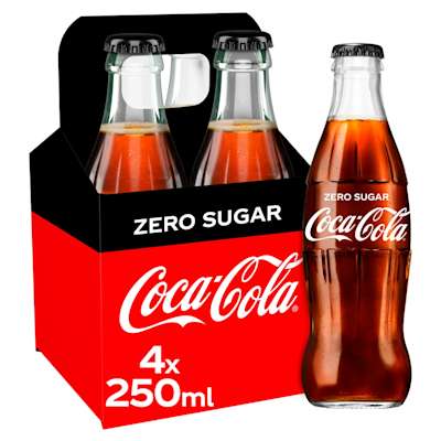 Coca Cola Zero Sugar Glass Bottle 4x250ml Coca Cola Zero Sugar Glass Bottle 4x250ml