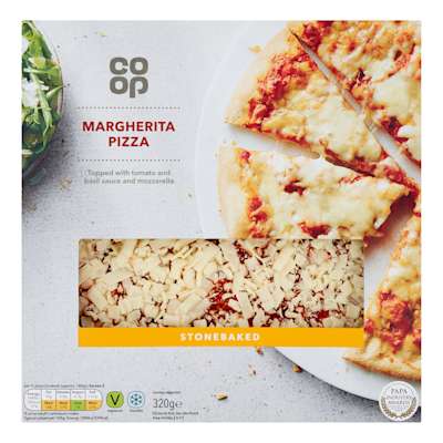 Co-op Stonebaked Thin & Crispy Margherita Pizza 320g Co-op Stonebaked Thin & Crispy Margherita Pizza 320g