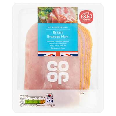Co-op British No Added Water Breaded Ham 120g Co-op British No Added Water Breaded Ham 120g