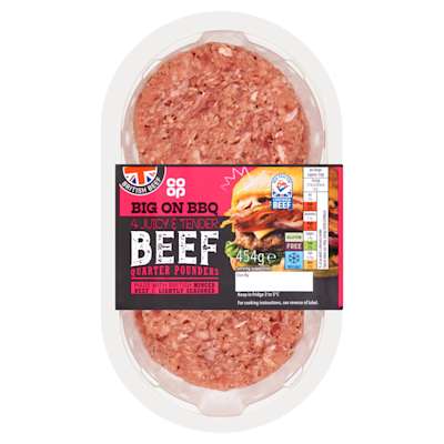 Co-op British Quarter Pounder Burgers 4 Pack 454g Co-op British Quarter Pounder Burgers 4 Pack 454g