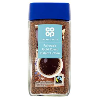 Co-op Fairtrade Gold Roast Decaffeinated Freeze Dried Coffee 100g Co-op Fairtrade Gold Roast Decaffeinated Freeze Dried Coffee 100g
