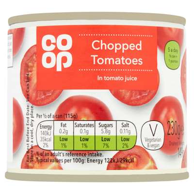 Co-op Chopped Tomatoes in Tomato Juice 230g Co-op Chopped Tomatoes in Tomato Juice 230g
