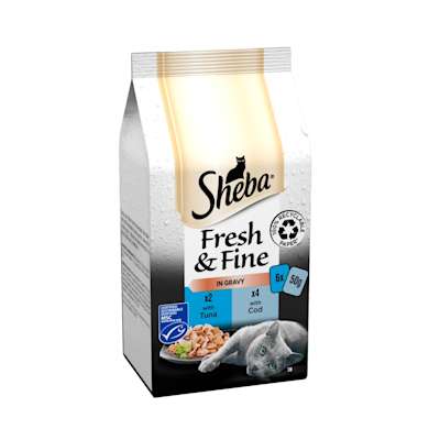 Sheba Fresh & Fine Wet Cat Food Pouches Tuna & Cod in Gravy 6 x 50g Sheba Fresh & Fine Wet Cat Food Pouches Tuna & Cod in Gravy 6 x 50g