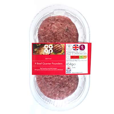 Co-op British Quarter Pounder Burgers 4 Pack 454g Co-op British Quarter Pounder Burgers 4 Pack 454g