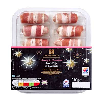 Co-op Irresistible Cocktails Sausages Wrapped in Bacon 240g Co-op Irresistible Cocktails Sausages Wrapped in Bacon 240g