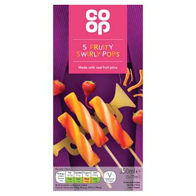 Co-op Fruit Swirly Pops 5 pack 5 x 70g Co-op Fruit Swirly Pops 5 pack 5 x 70g