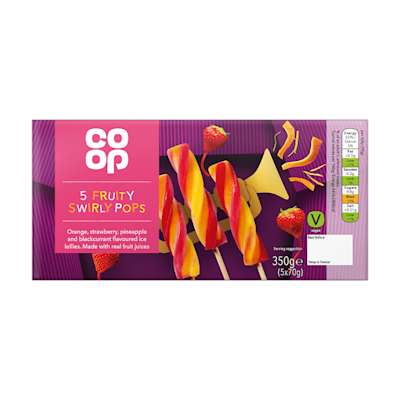 Co-op Fruit Swirly Pops 5 pack 5x70g Co-op Fruit Swirly Pops 5 pack 5x70g