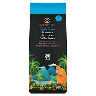 Co-op Irresistible Fairtrade Sumatra Coffe Beans 200G Co-op Irresistible Fairtrade Sumatra Coffe Beans 200G