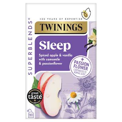 Twinings 20 Superblends Sleep Spiced Apple & Vanilla with Camomile & Passionflowers 30g Twinings 20 Superblends Sleep Spiced Apple & Vanilla with Camomile & Passionflowers 30g