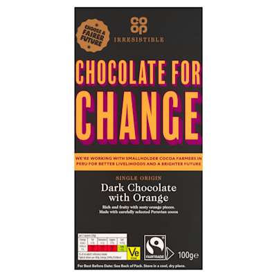 Co-op Irresistible Fairtrade Single Origin Dark 57% Orange 100g Co-op Irresistible Fairtrade Single Origin Dark 57% Orange 100g