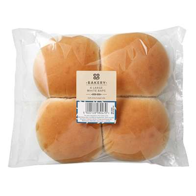 Co-op 4 Large White Baps Co-op 4 Large White Baps