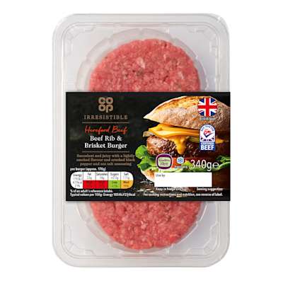 Co-op Irresistible Hereford Beef Rib & Brisket Burger 340g Co-op Irresistible Hereford Beef Rib & Brisket Burger 340g