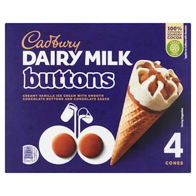 Cadbury Buttons Ice Cream Cone 4x100ml Cadbury Buttons Ice Cream Cone 4x100ml