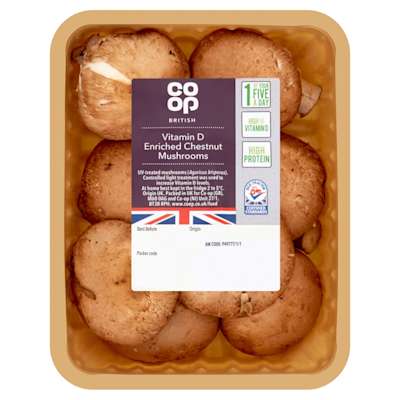Co-op British Vitamin D Enriched Chestnut Mushrooms 200g Co-op British Vitamin D Enriched Chestnut Mushrooms 200g