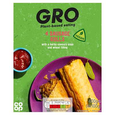 GRO Vegan 4 Sausage Rolls 400g GRO Vegan 4 Sausage Rolls 400g