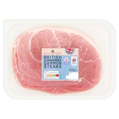 Co-op 2 British Unsmoked Gammon Steaks 450g Co-op 2 British Unsmoked Gammon Steaks 450g