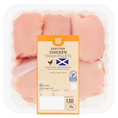 Co-op Scottish Chicken Thigh Fillets 500g Co-op Scottish Chicken Thigh Fillets 500g