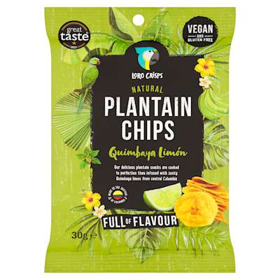 Loro Crisps Quimbaya Limón Natural Plantain Chips 30g Loro Crisps Quimbaya Limón Natural Plantain Chips 30g