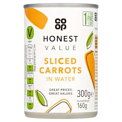 Co-op Honest Value Sliced Carrots in Water 300g Co-op Honest Value Sliced Carrots in Water 300g