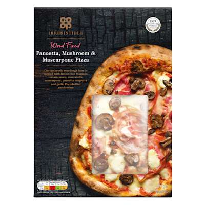 Co-op Irresistible Wood Fired Pancetta, Mushroom and Mascarpone Pizza 497g Co-op Irresistible Wood Fired Pancetta, Mushroom and Mascarpone Pizza 497g