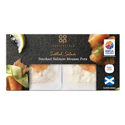 Co-op Irresistible Scottish Smoked Salmon Mousse Pots 150g Co-op Irresistible Scottish Smoked Salmon Mousse Pots 150g