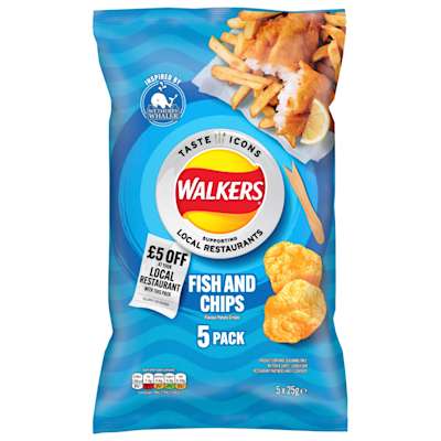Walkers Fish & Chips Crisps 5x25g Walkers Fish & Chips Crisps 5x25g