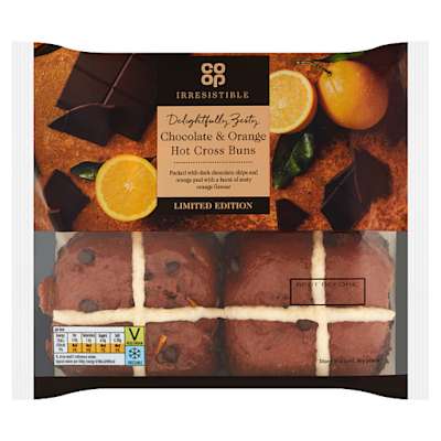 Co-op Irresistible Choc Orange Hot Cross Buns Co-op Irresistible Choc Orange Hot Cross Buns