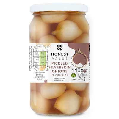 Co-op Honest Value Pickled Silverskin Onions in Vinegar 440g Co-op Honest Value Pickled Silverskin Onions in Vinegar 440g