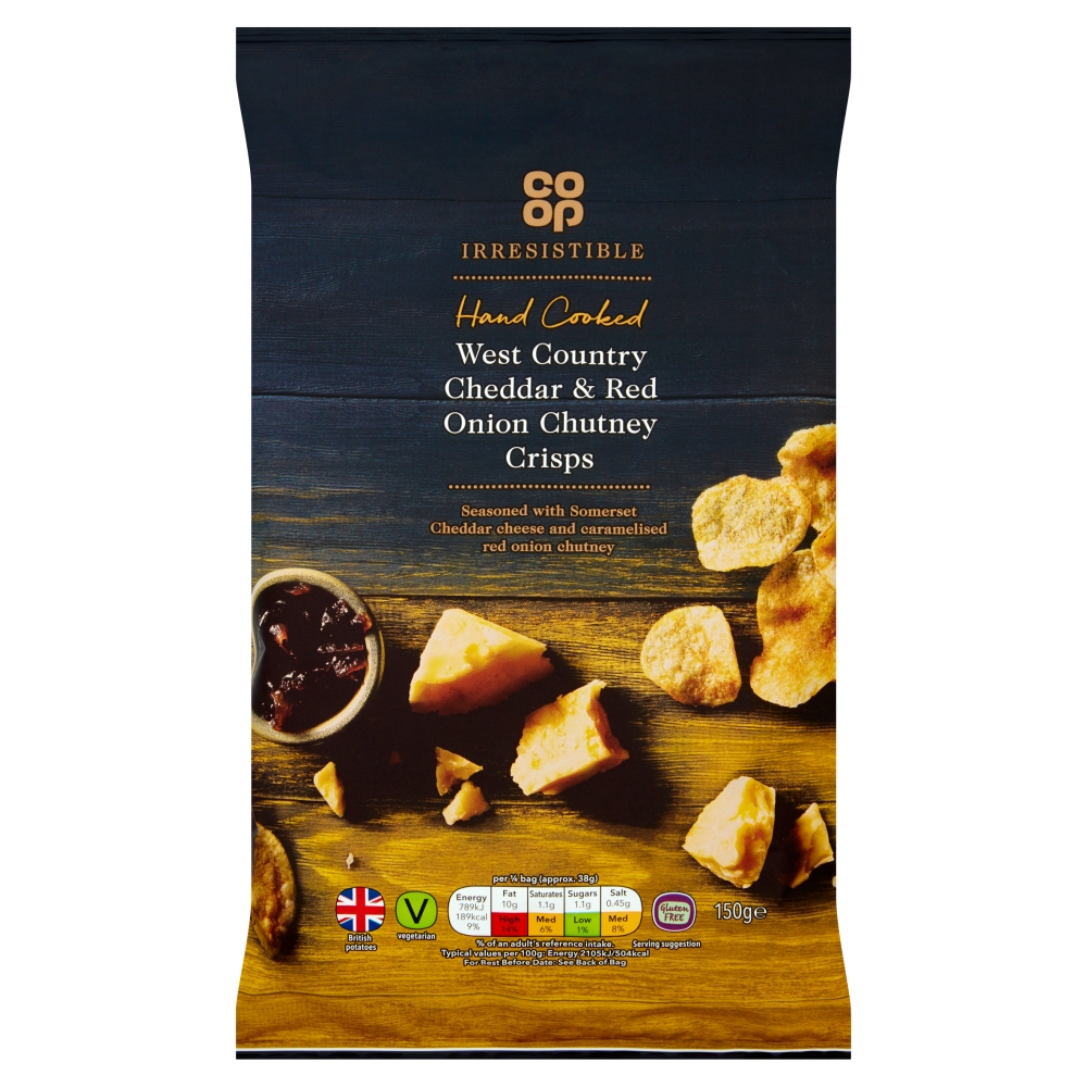 Irresistible Mature Cheddar Caramelised Red Onion Crisps 150g Co Op