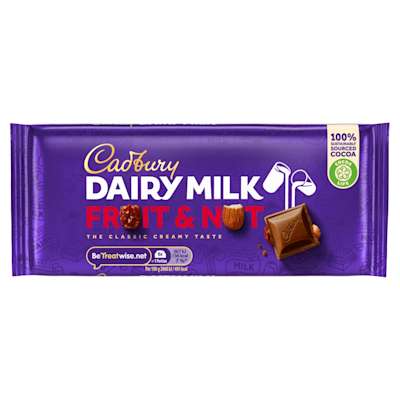 Cadbury Dairy Milk Fruit & Nut Chocolate Bar 110g Cadbury Dairy Milk Fruit & Nut Chocolate Bar 110g
