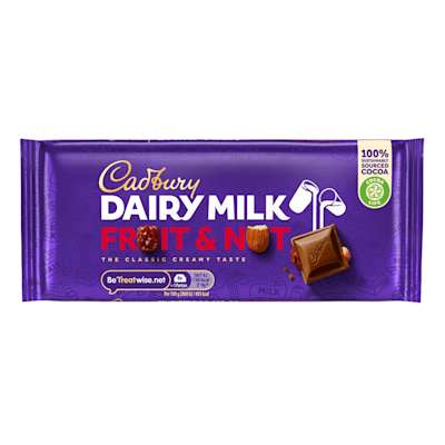 Cadbury Dairy Milk Fruit & Nut Chocolate Bar 110g Cadbury Dairy Milk Fruit & Nut Chocolate Bar 110g