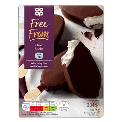 Co-op Free From Choc Sticks 4x76g (304g) - Milk Free Co-op Free From Choc Sticks 4x76g (304g) - Milk Free