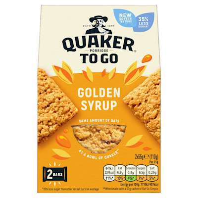 Quaker Porridge to Go Squares Golden Syrup 2 x 55g Quaker Porridge to Go Squares Golden Syrup 2 x 55g