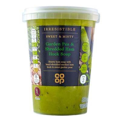 Co-op Irresistible Gluten Free Garden Pea & Shredded Ham Hock Soup 600g Co-op Irresistible Gluten Free Garden Pea & Shredded Ham Hock Soup 600g